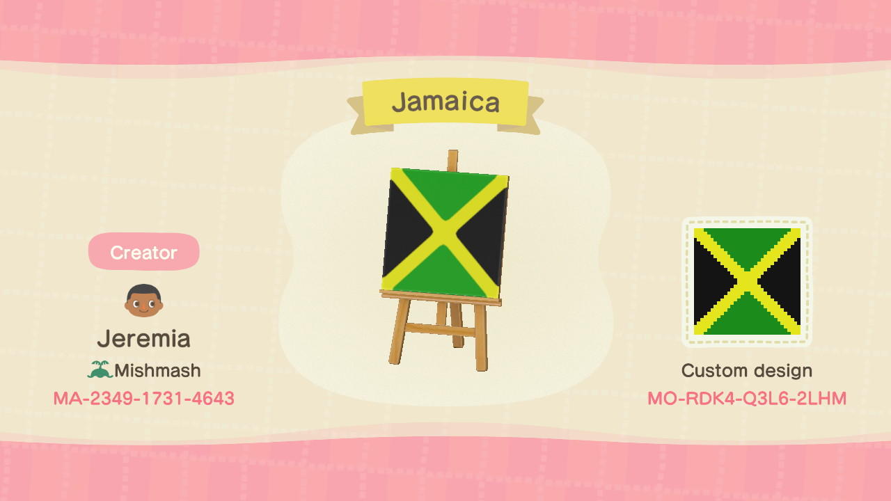 Animal Crossing Design Code: MO-RDK4-Q3L6-2LHM Jamaica