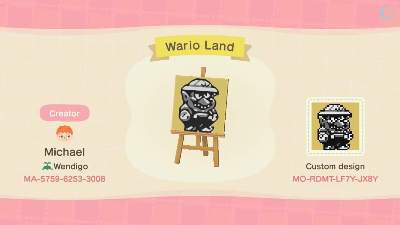 Animal Crossing Design Code: MO-RDMT-LF7Y-JX8Y Wario Land