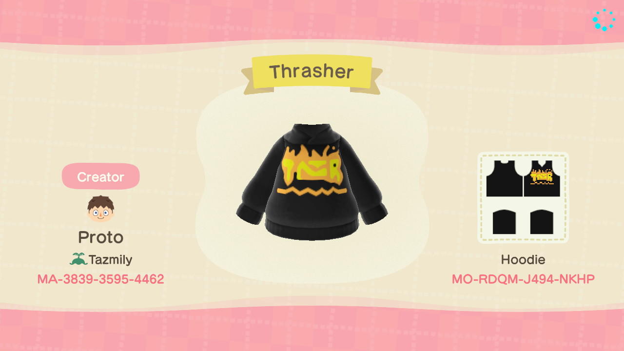 Animal Crossing Design Code: MO-RDQM-J494-NKHP Thrasher