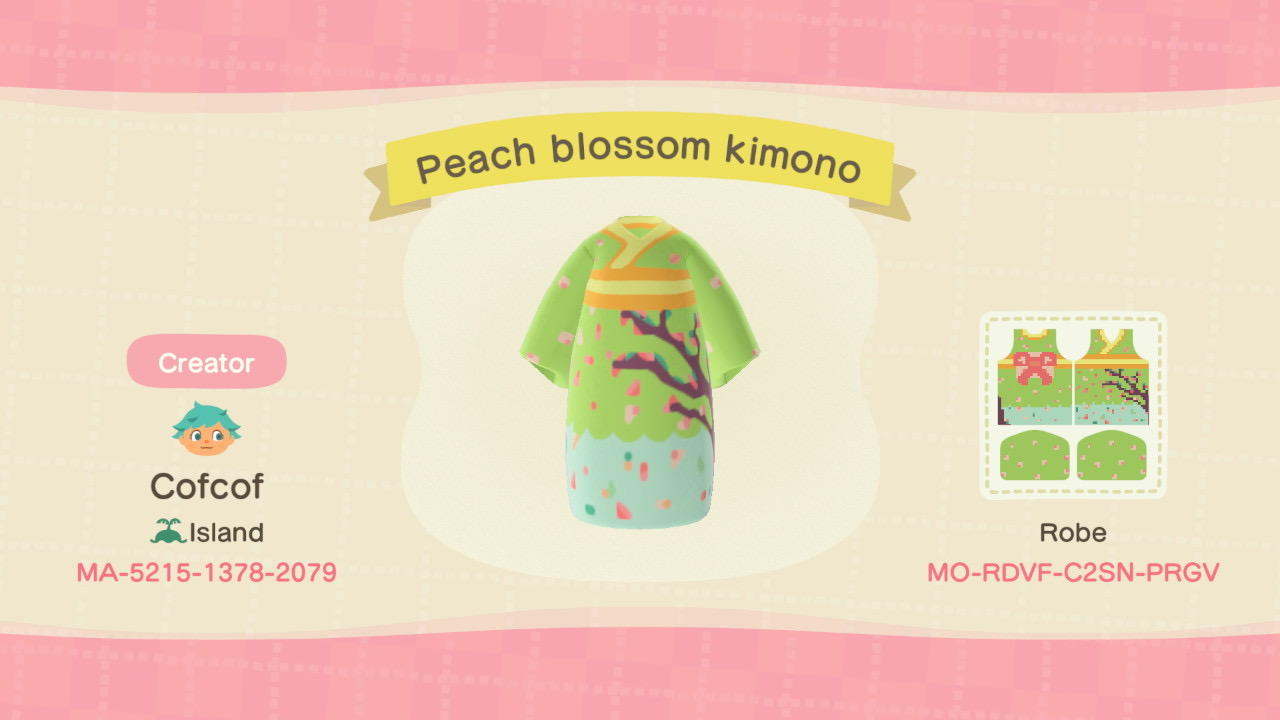 Animal Crossing Design Code: MO-RDVF-C2SN-PRGV Peach Blossom Kimono