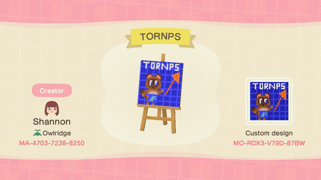 Animal Crossing Design Code: MO-RDX3-V79D-87BW TORNPS