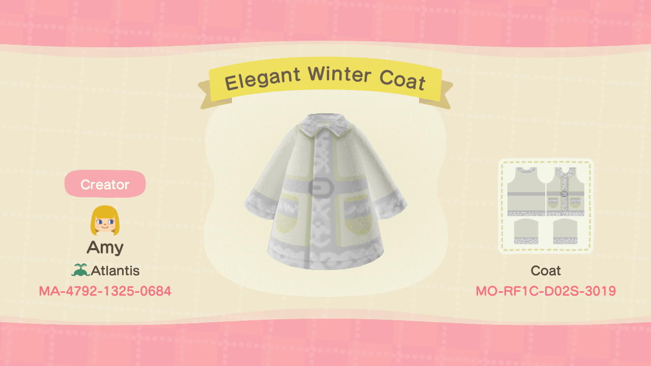 Animal Crossing Design Code: MO-RF1C-D02S-3019 Elegant Winter Coat