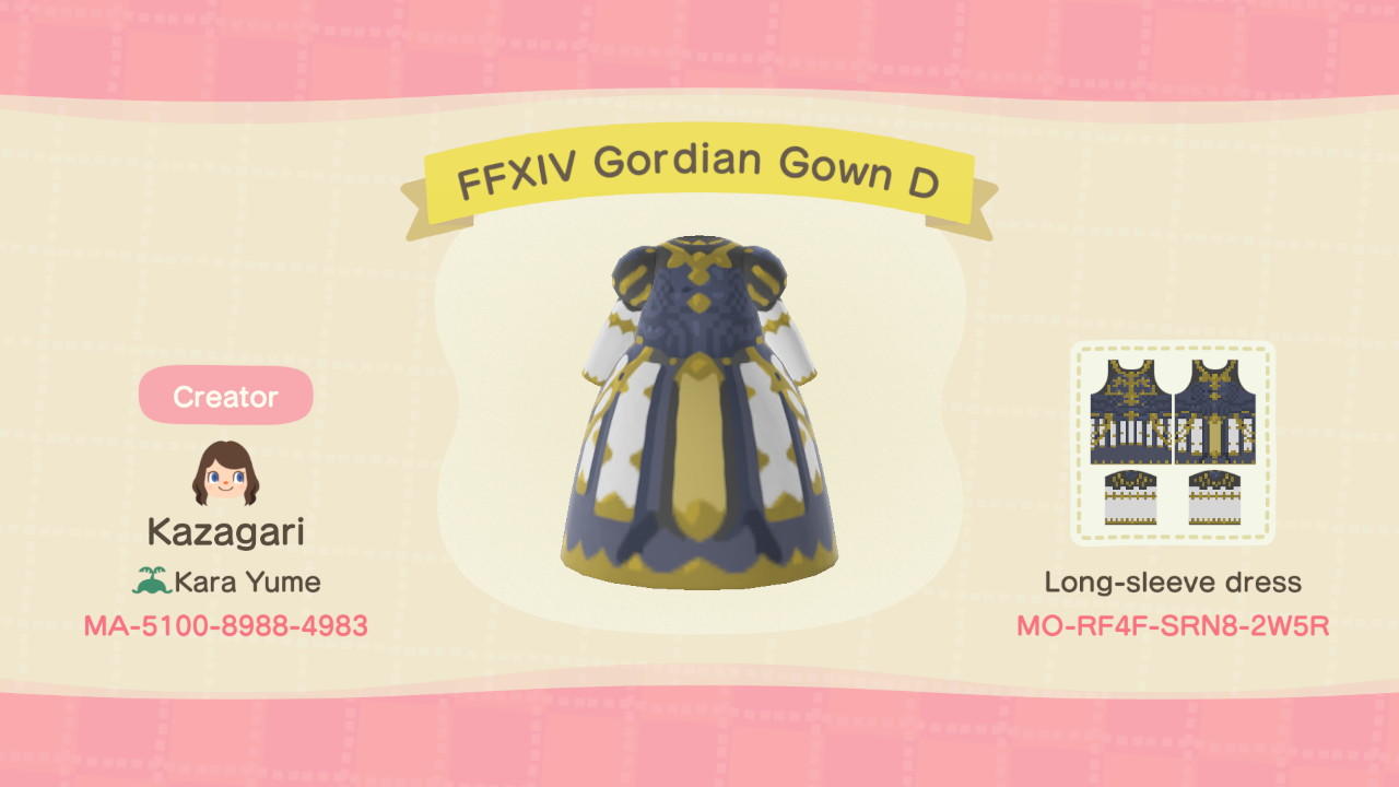 Animal Crossing Design Code: MO-RF4F-SRN8-2W5R FFXIV Gordian Gown D