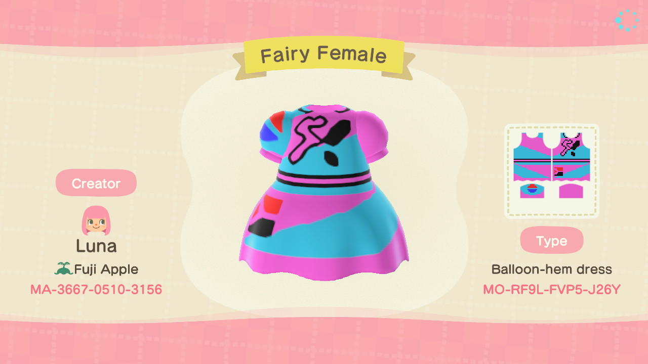 Animal Crossing Design Code: MO-RF9L-FVP5-J26Y Fairy Female