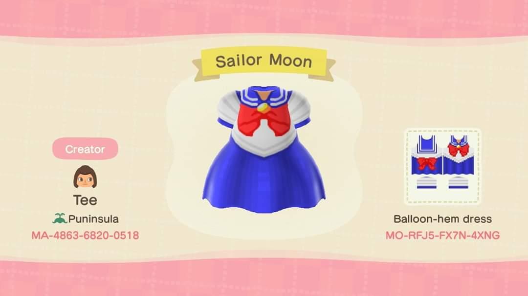 Animal Crossing Design Code: MO-RFJ5-FX7N-4XNG Sailor Moon Dress