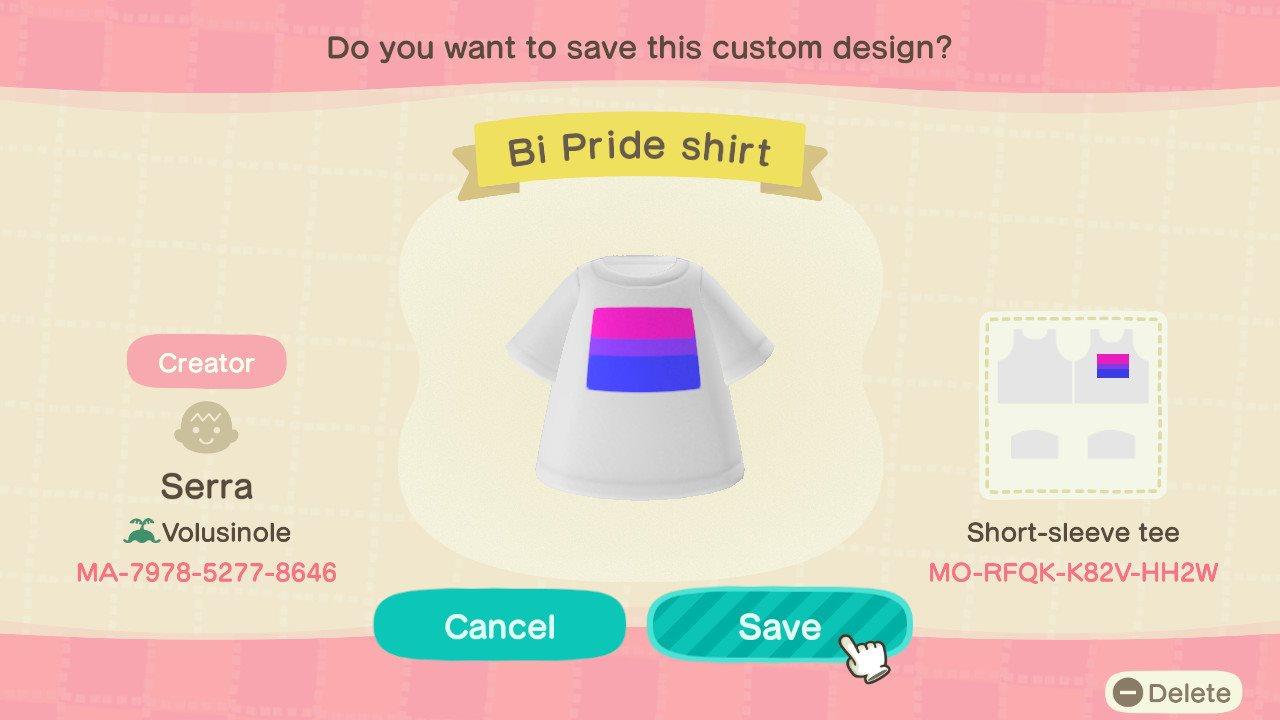 Animal Crossing Design Code: MO-RFQK-K82V-HH2W BI PRIDE SHIRT