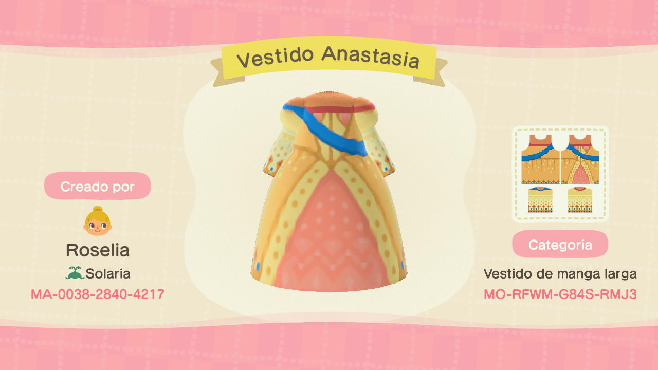 Animal Crossing Design Code: MO-RFWM-G84S-RMJ3 Vestido Anastasia