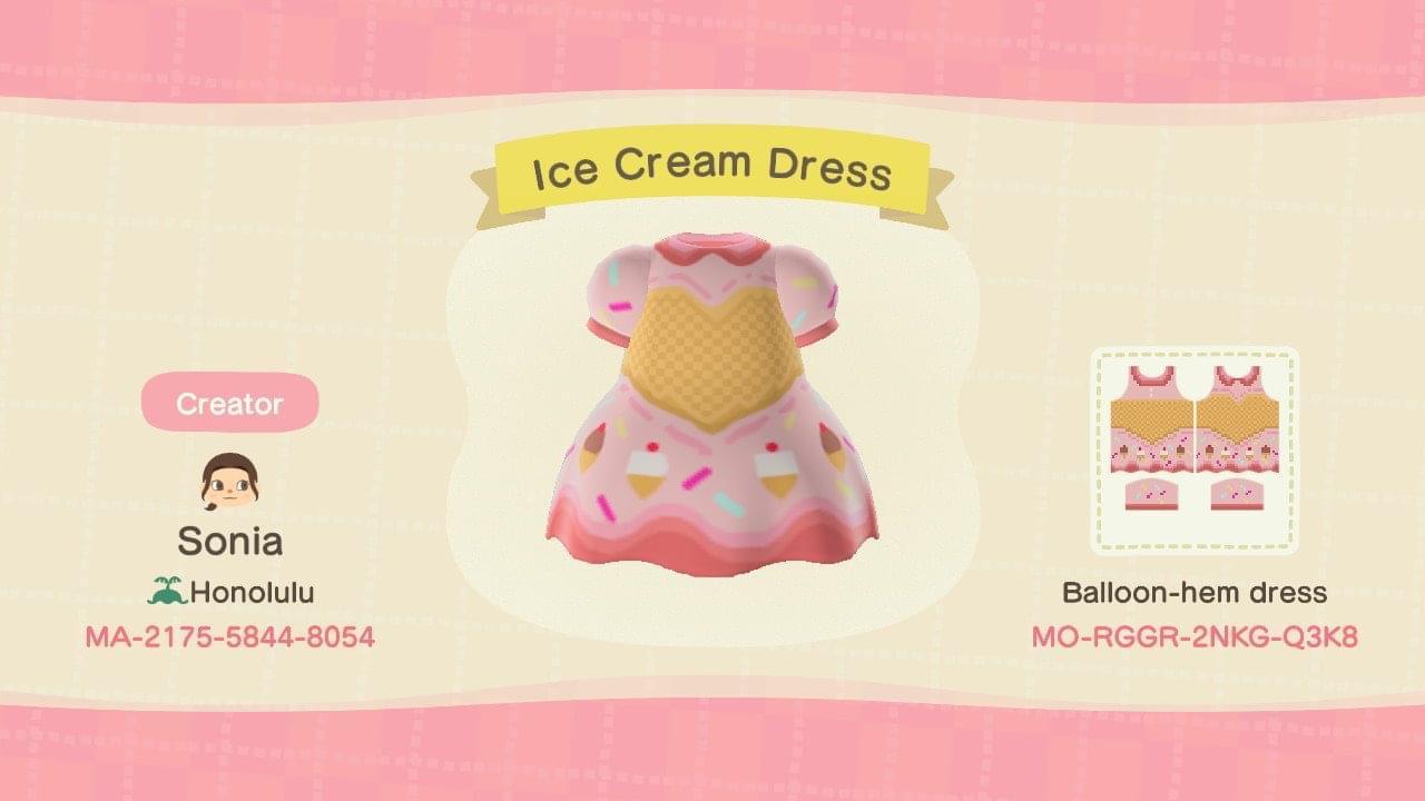 Animal Crossing Design Code: MO-RGGR-2NKG-Q3K8 Ice Cream Dress