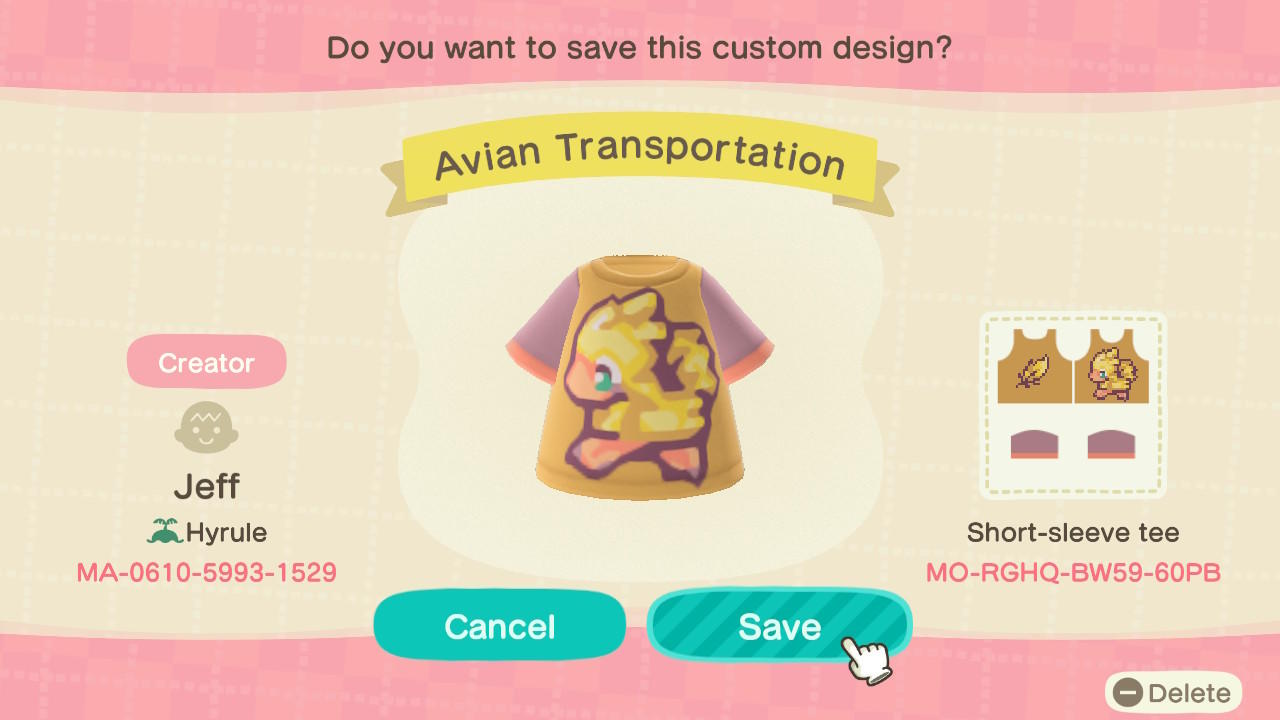 Animal Crossing Design Code: MO-RGHQ-BW59-60PB Avian Transportation