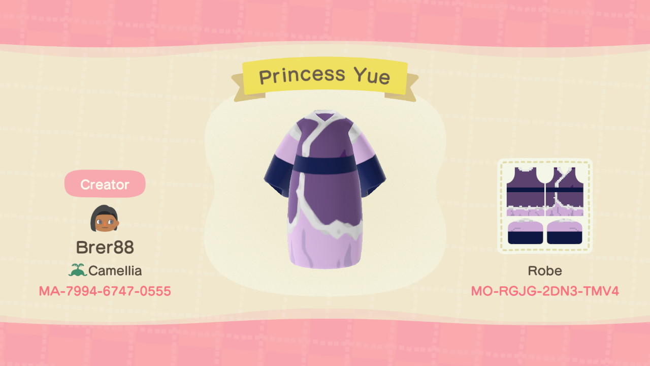 Animal Crossing Design Code: MO-RGJG-2DN3-TMV4 Princess Yue- Avatar