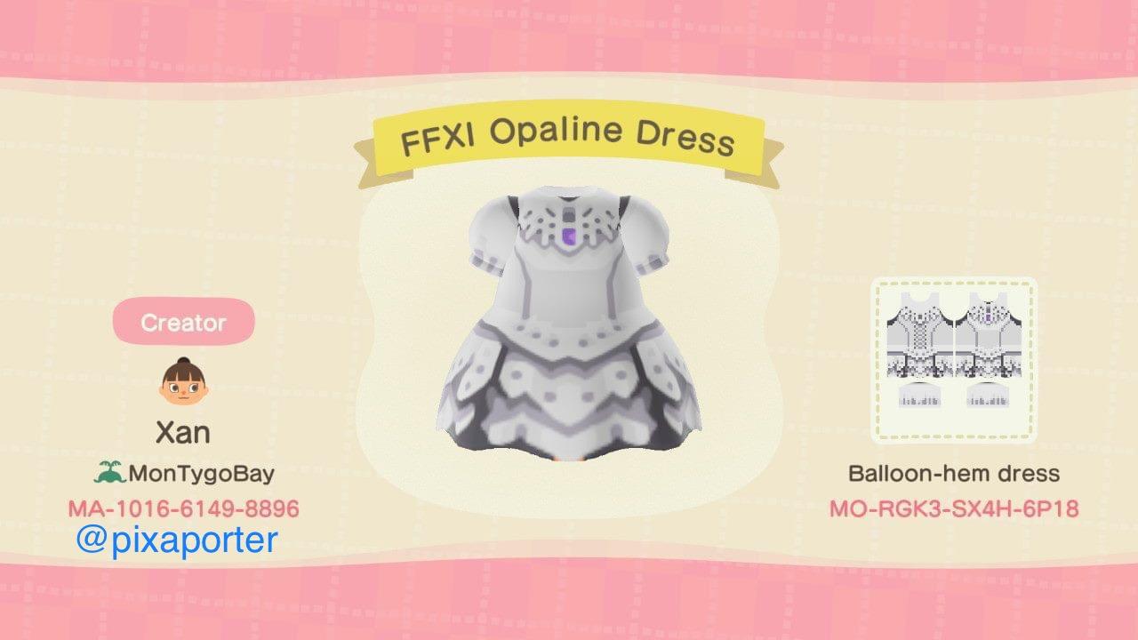 Animal Crossing Design Code: MO-RGK3-SX4H-6P18 FFXI Opaline Dress