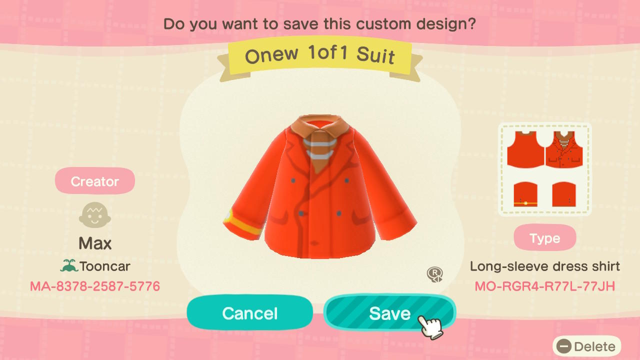 Animal Crossing Design Code: MO-RGR4-R77L-77JH SHINee Onew 1of1