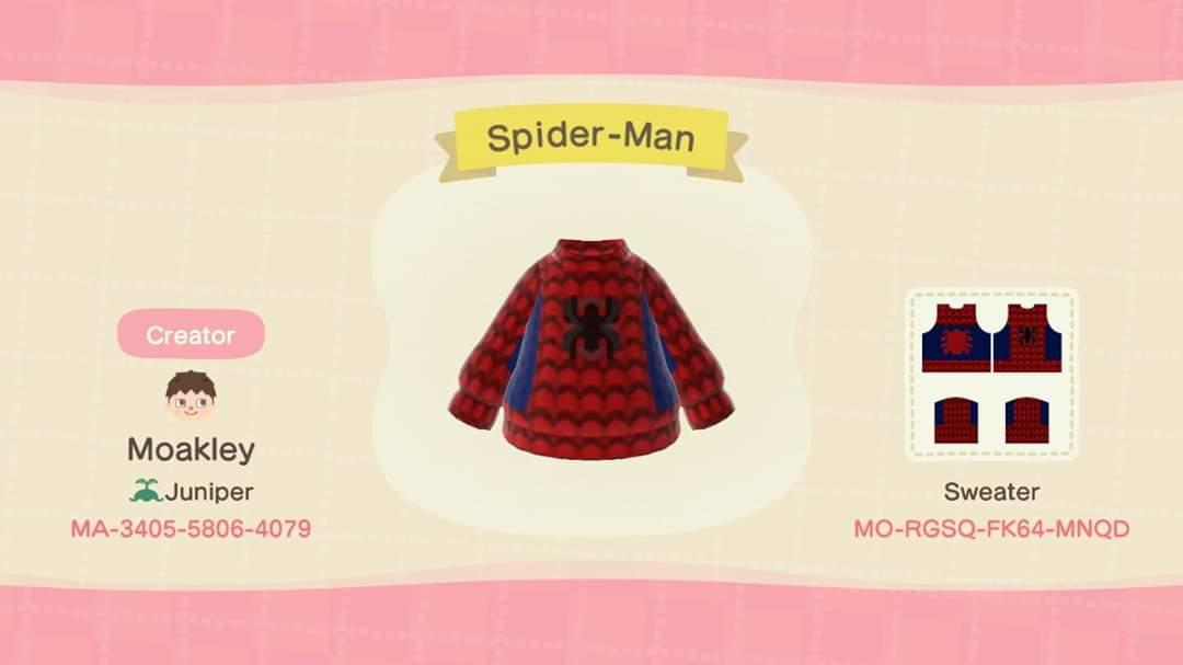 Animal Crossing Design Code: MO-RGSQ-FK64-MNQD Classic Spider-Man