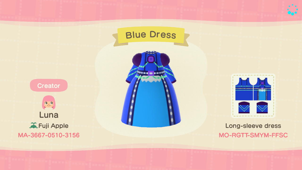 Animal Crossing Design Code: MO-RGTT-SMYM-FFSC Blue Dress