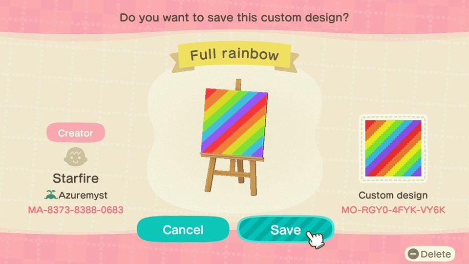 Animal Crossing Design Code: MO-RGY0-4FYK-VY6K Full rainbow