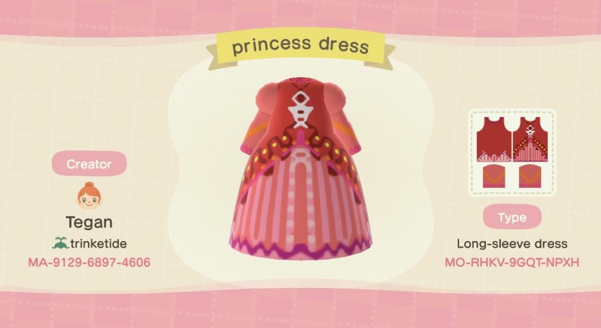 Animal Crossing Design Code: MO-RHKV-9GQT-NPXH Princess dress