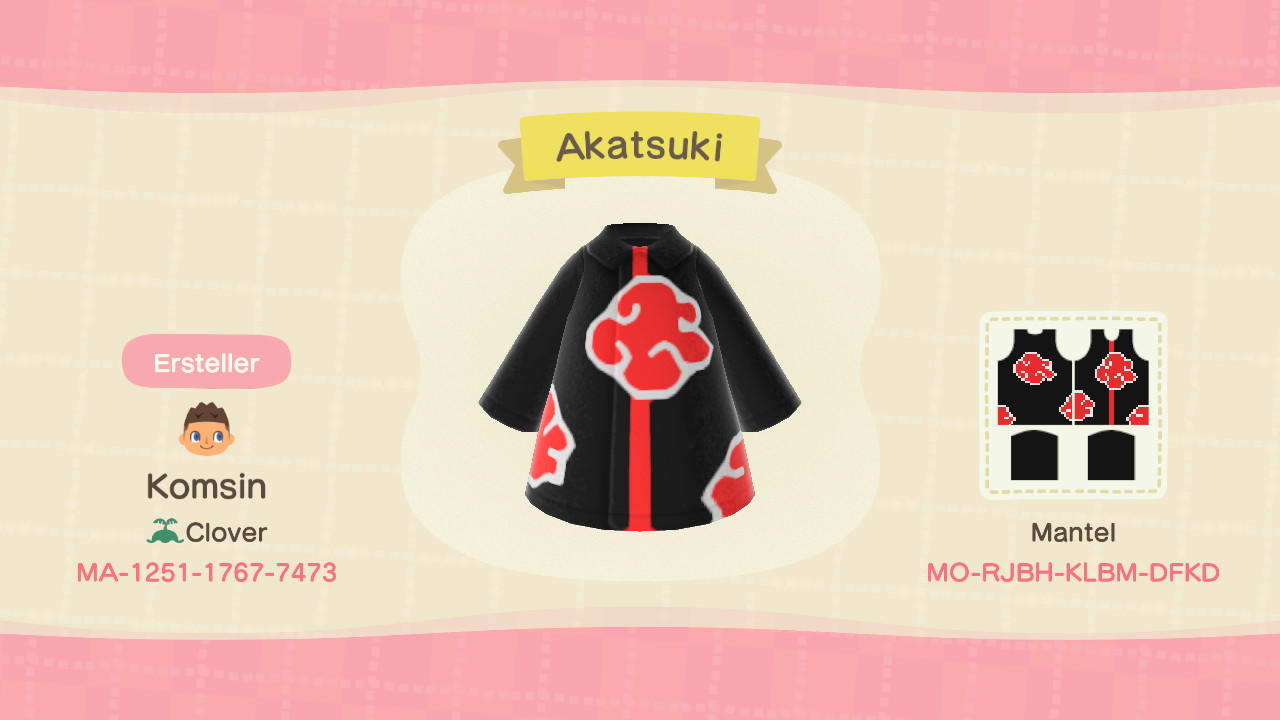 Animal Crossing Design Code: MO-RJBH-KLBM-DFKD Akatsuki