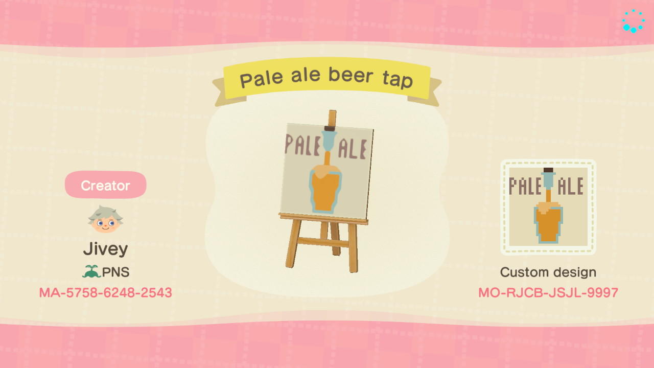 Animal Crossing Design Code: MO-RJCB-JSJL-9997 Pale Ale Beer Tap