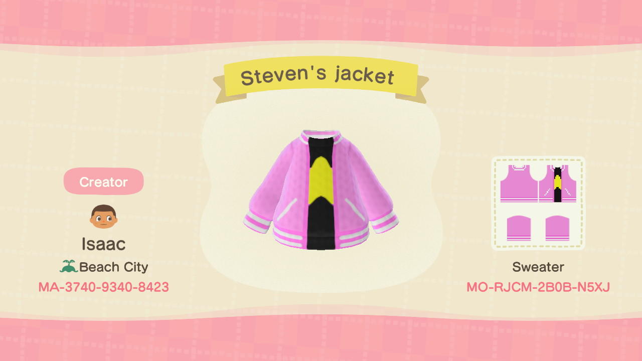 Animal Crossing Design Code: MO-RJCM-2B0B-N5XJ Steven's Jacket