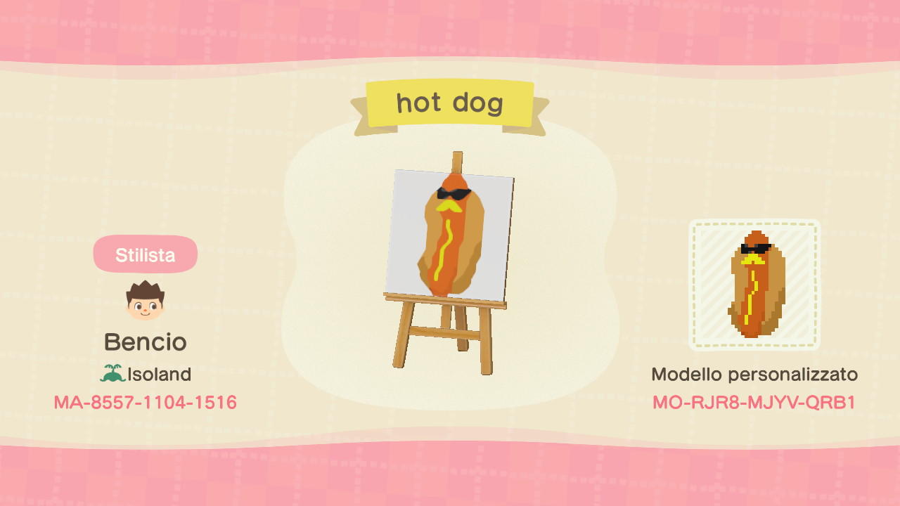 Animal Crossing Design Code: MO-RJR8-MJYV-QRB1 Hot Dog