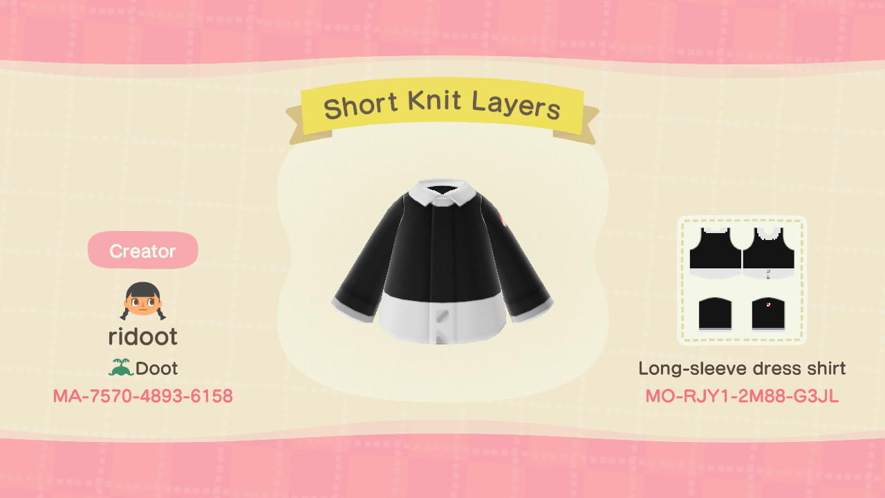 Animal Crossing Design Code: MO-RJY1-2M88-G3JL Short Knit Layers