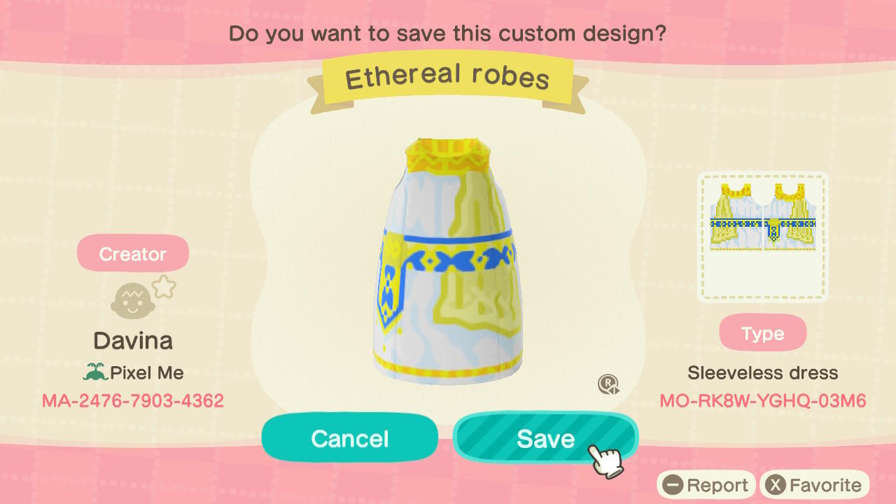 Animal Crossing Design Code: MO-RK8W-YGHQ-03M6 Ethereal Robes