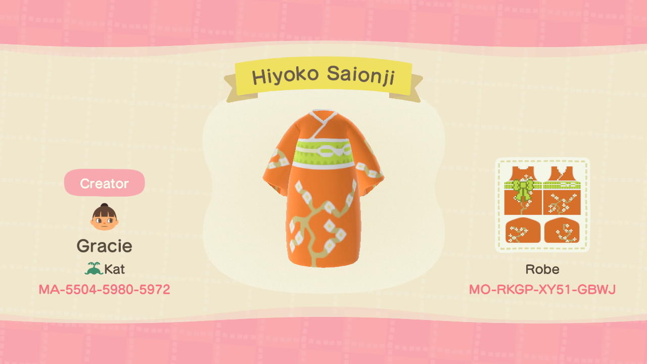 Animal Crossing Design Code: MO-RKGP-XY51-GBWJ Hiyoko Saionji