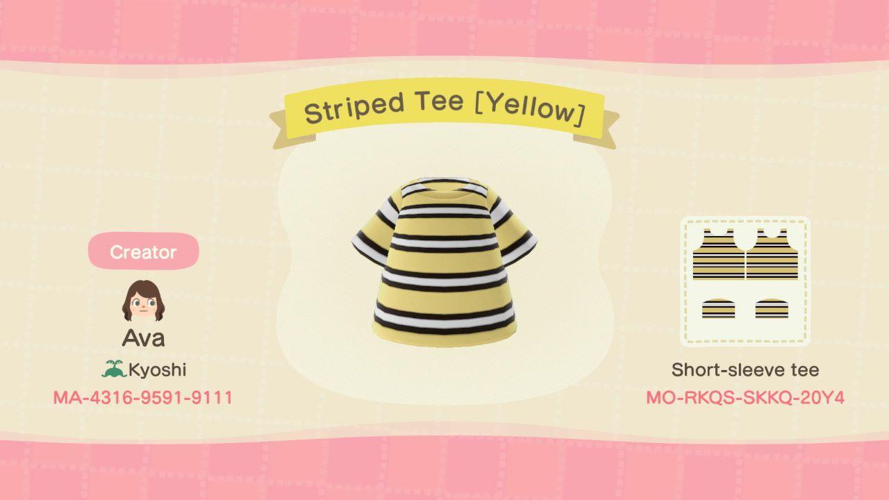 Animal Crossing Design Code: MO-RKQS-SKKQ-20Y4 Striped Tee [Yellow]