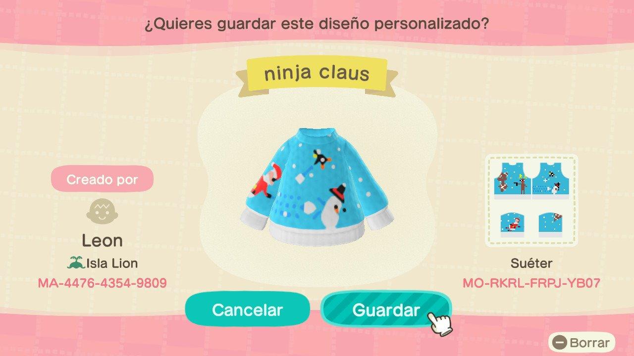Animal Crossing Design Code: MO-RKRL-FRPJ-YB07 Ninja Claus