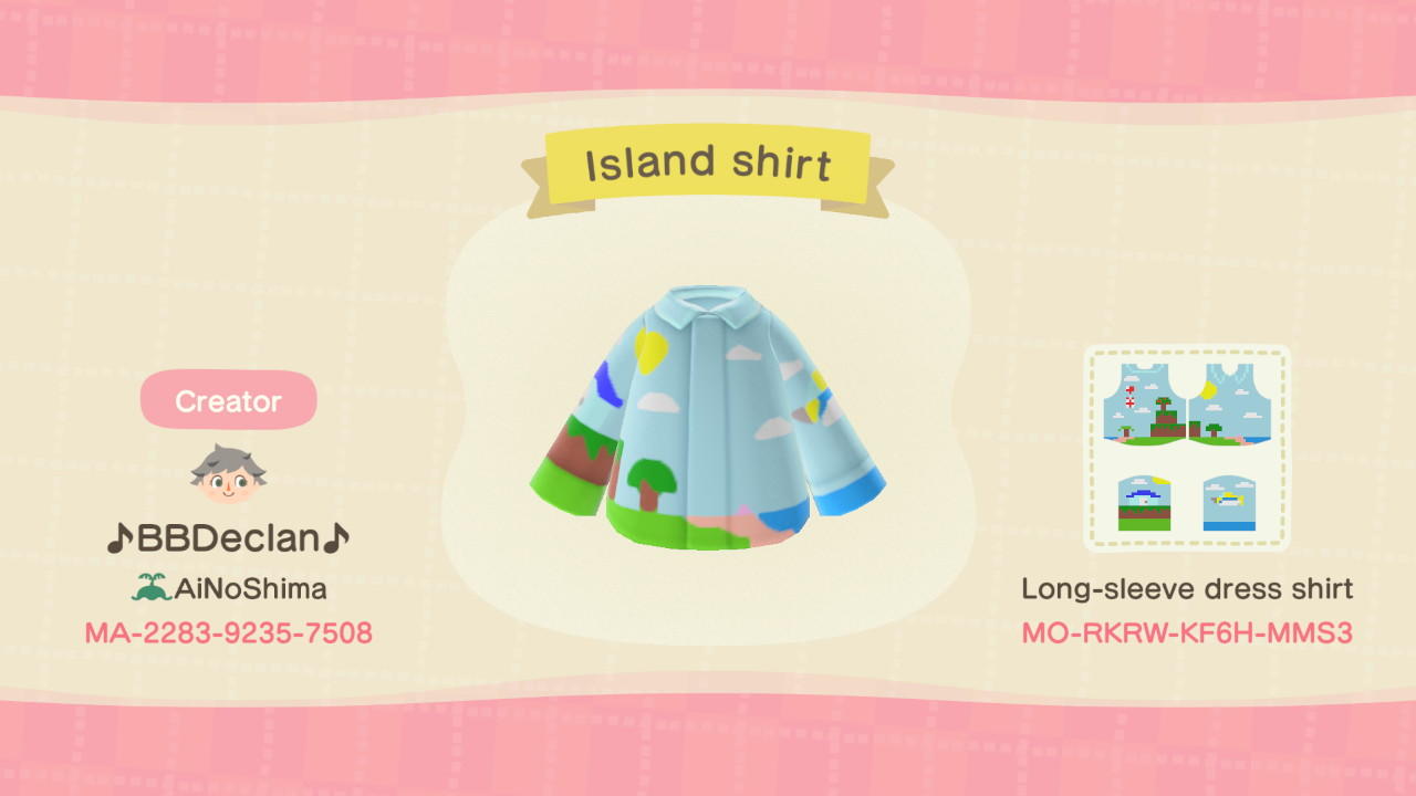 Animal Crossing Design Code: MO-RKRW-KF6H-MMS3 Island Shirt
