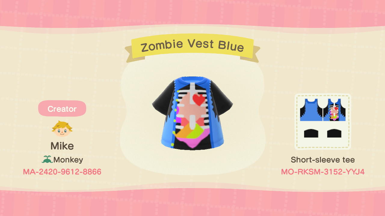 Animal Crossing Design Code: MO-RKSM-3152-YYJ4 Zombie Vest Blue