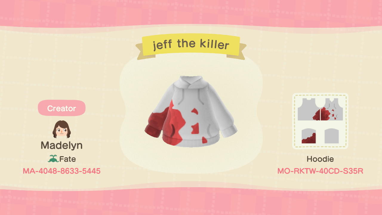 Animal Crossing Design Code: MO-RKTW-40CD-S35R Jeff the Killer