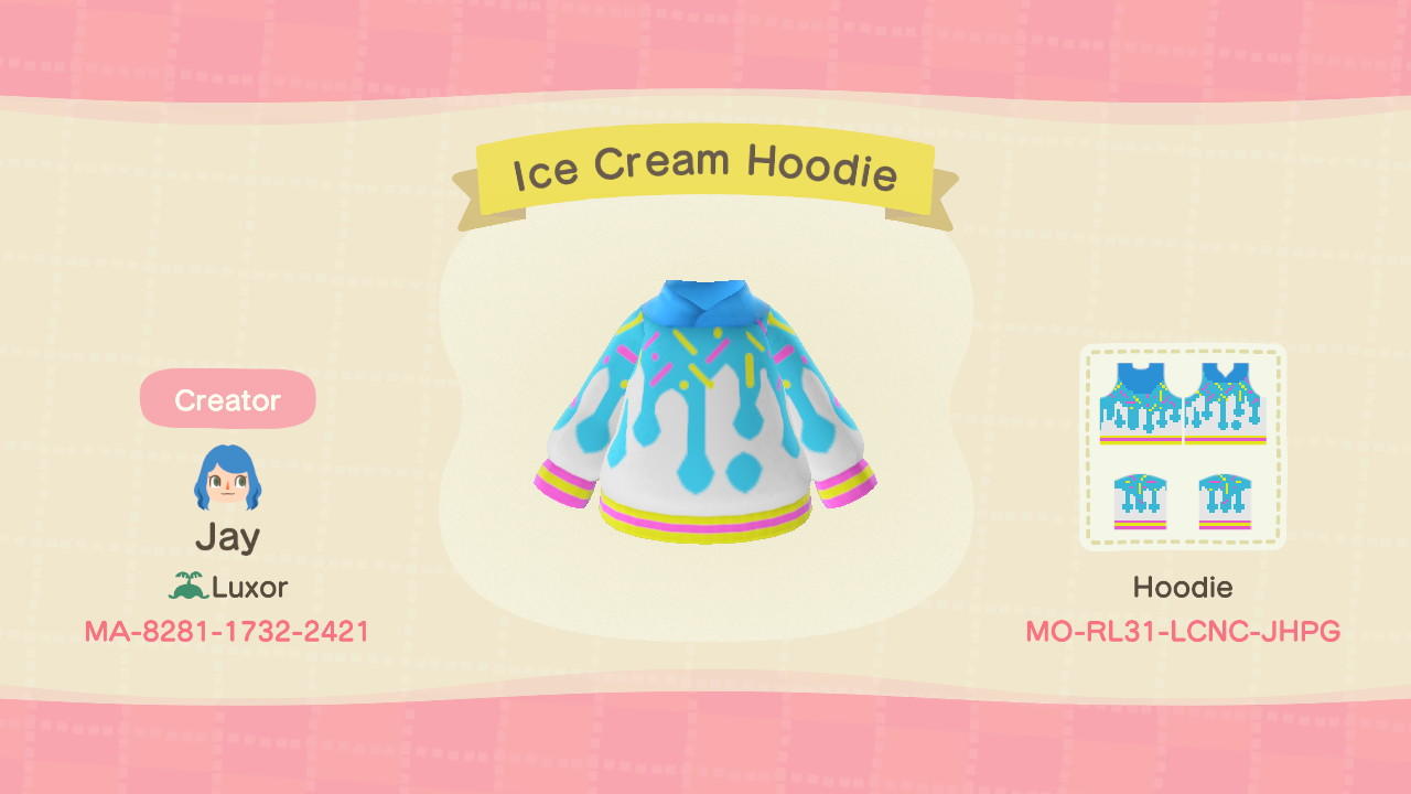 Animal Crossing Design Code: MO-RL31-LCNC-JHPG Ice Cream Hoodie