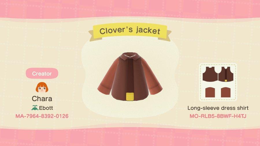 Animal Crossing Design Code: MO-RLB5-8BWF-H4TJ Clover's Jacket