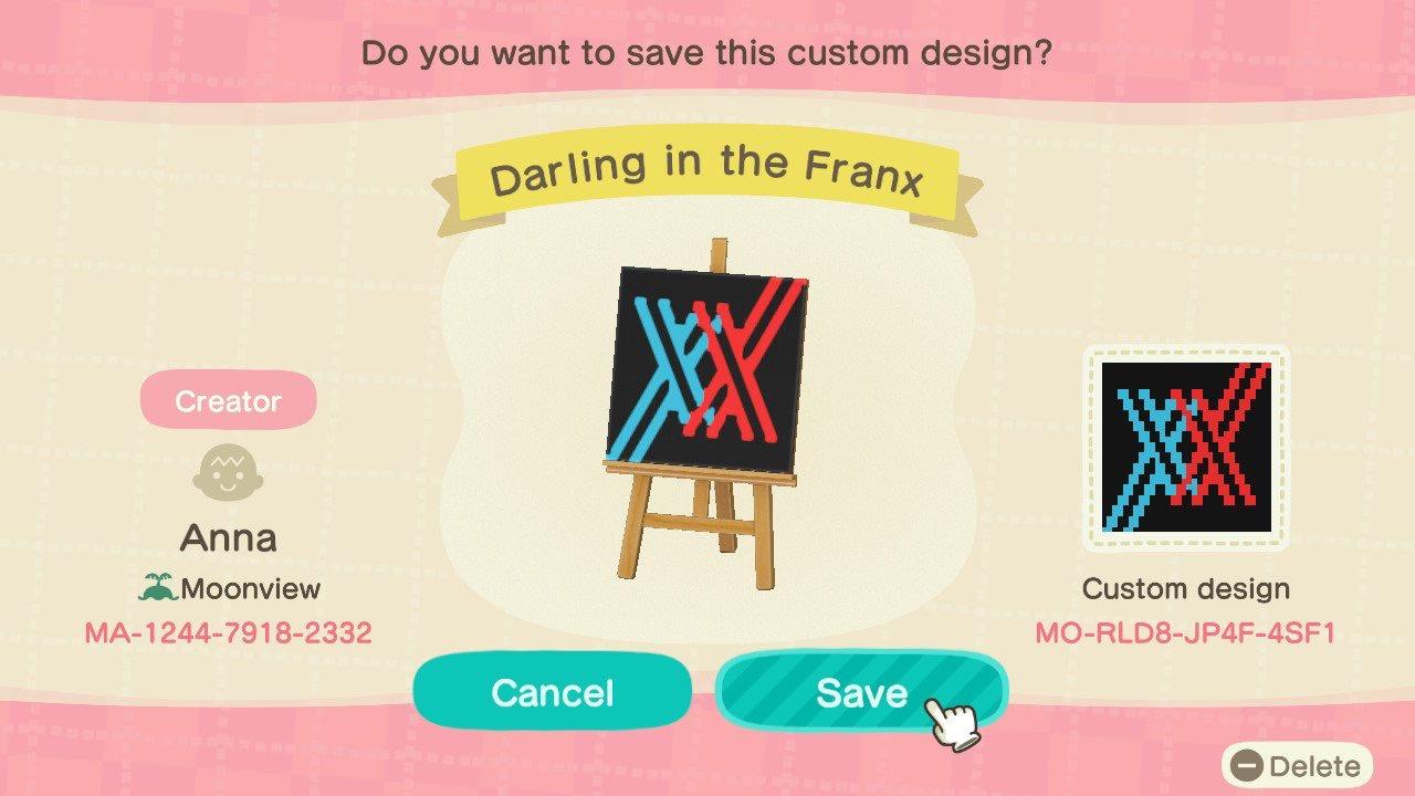 Animal Crossing Design Code: MO-RLD8-JP4F-4SF1 Darling in the Franx