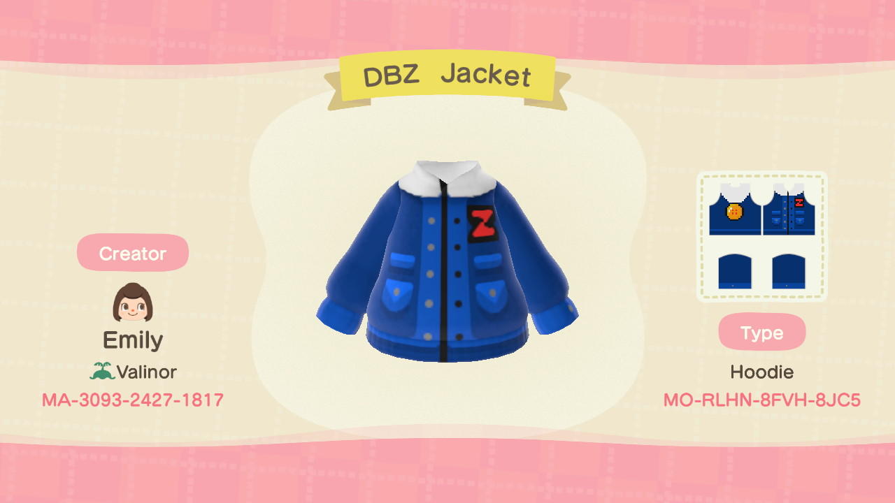 Animal Crossing Design Code: MO-RLHN-8FVH-8JC5 DBZ Jacket