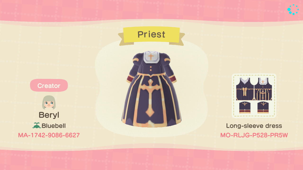 Animal Crossing Design Code: MO-RLJG-P528-PR5W Priest dress