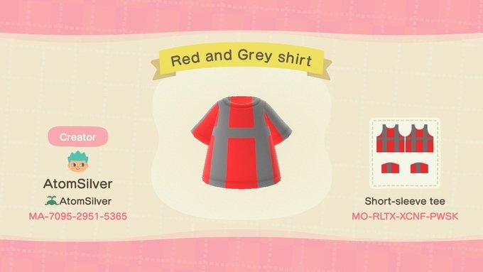 Animal Crossing Design Code: MO-RLTX-XCNF-RWSK Red and Grey Shirt