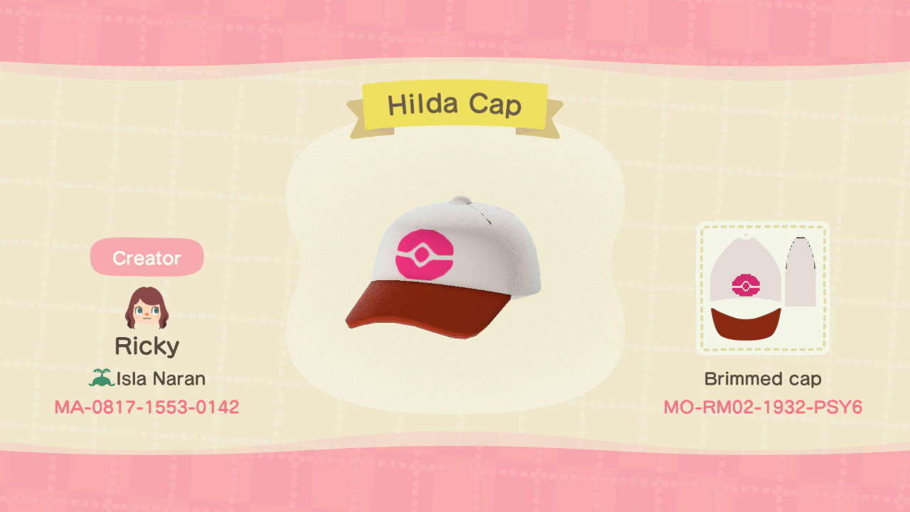 Animal Crossing Design Code: MO-RM02-1932-PSY6 Hilda Cap Pokemon