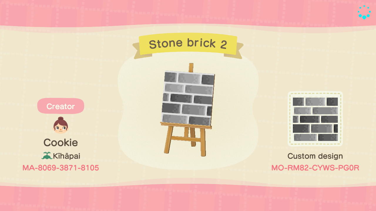 Animal Crossing Design Code: MO-RM82-CYWS-PG0R Stone brick 2