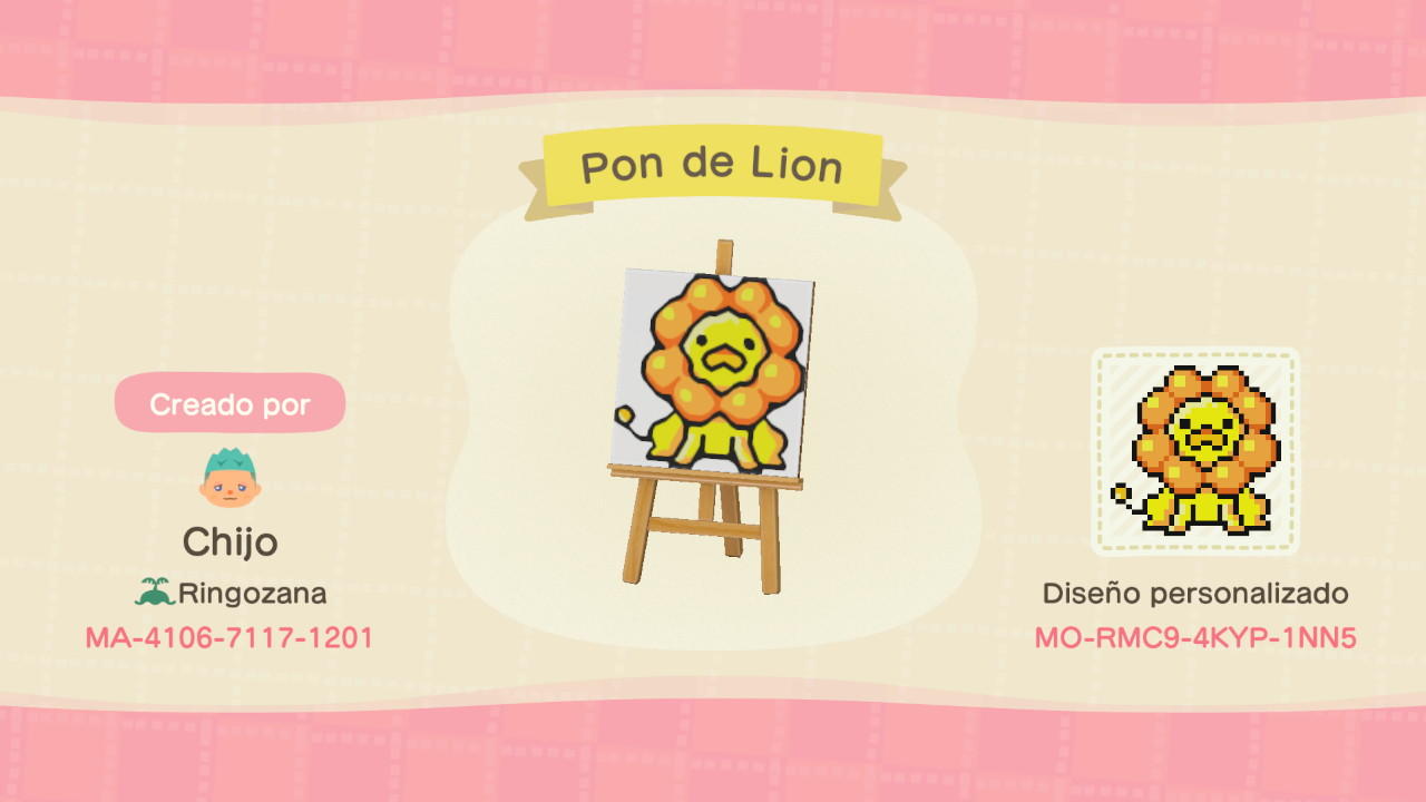 Animal Crossing Design Code: MO-RMC9-4KYP-1NN5 Pon de lion