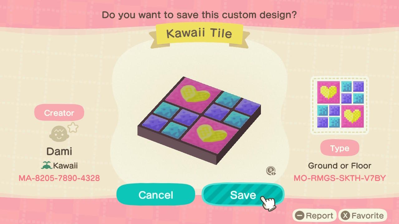 Animal Crossing Design Code: MO-RMGS-SKTH-V7BY Kawaii Square Neon