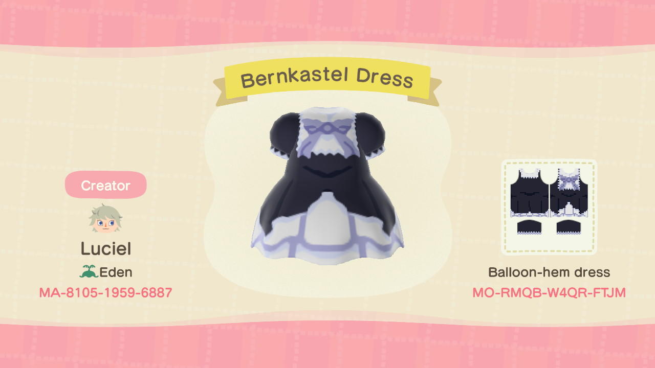Animal Crossing Design Code: MO-RMQB-W4QR-FTJM Bernkastel Dress