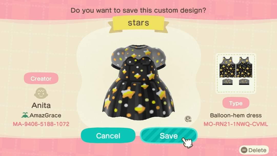 Animal Crossing Design Code: MO-RN21-1NWQ-CVML Stars