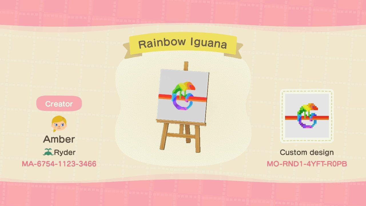 Animal Crossing Design Code: MO-RND1-4YFT-R0PE Rainbow Iguana