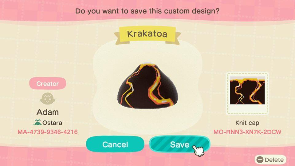 Animal Crossing Design Code: MO-RNN3-XN7K-2DCW Krakatoa