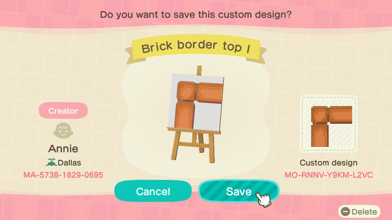 Animal Crossing Design Code: MO-RNNV-Y9KM-L2VC Brick Border Top LC