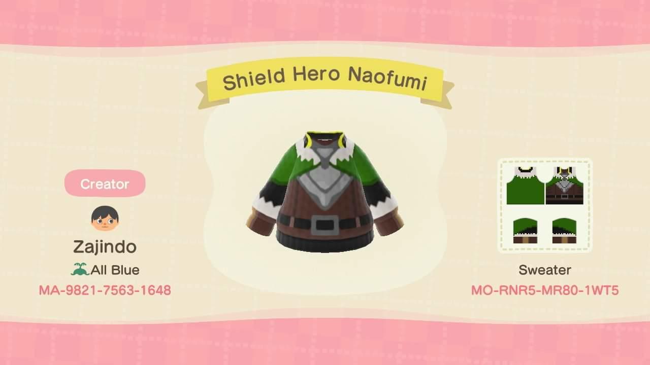 Animal Crossing Design Code: MO-RNR5-MR80-1WT5 Shield Hero Naofumi