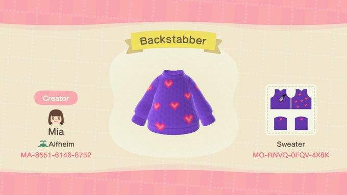 Animal Crossing Design Code: MO-RNVQ-0FQV-4X8K Backstabber