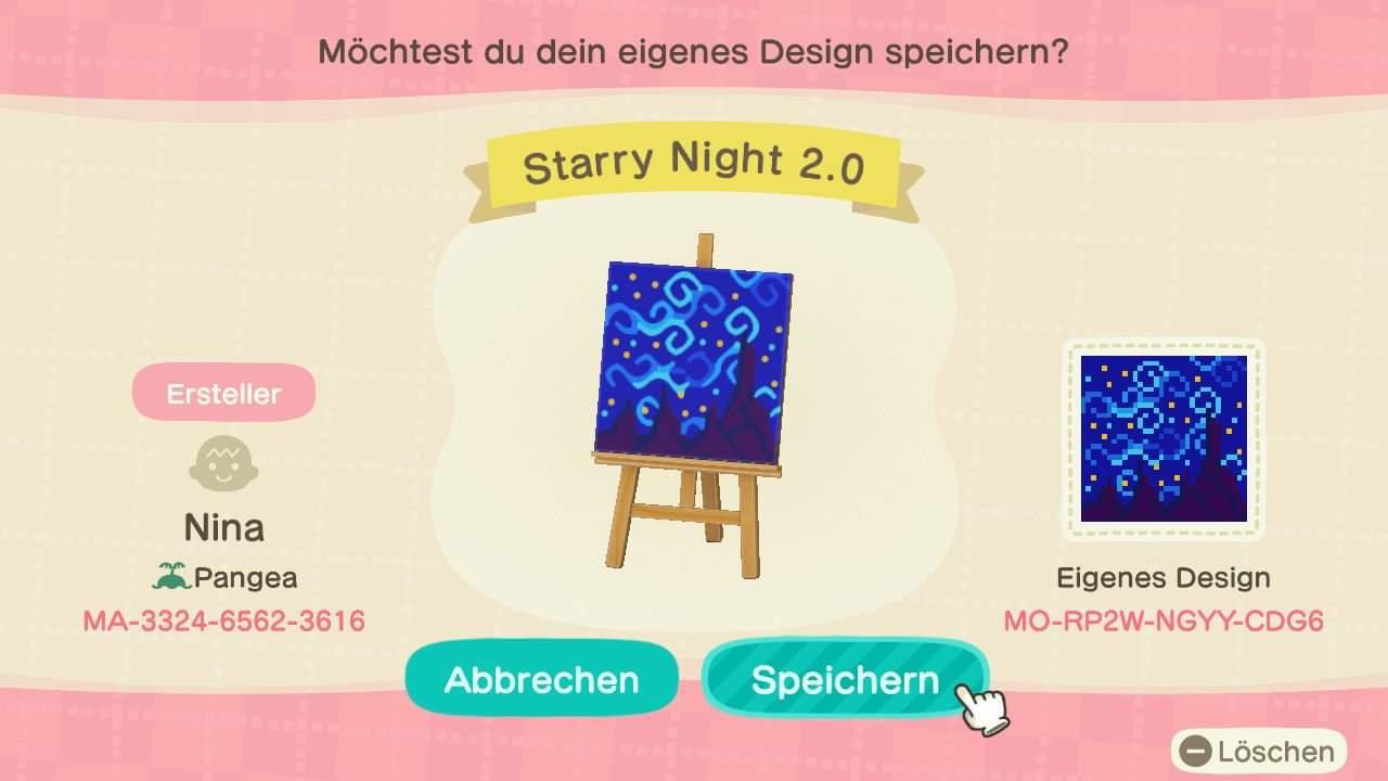 Animal Crossing Design Code: MO-RP2W-NGYY-CDG6 Starry Night 2.0 art
